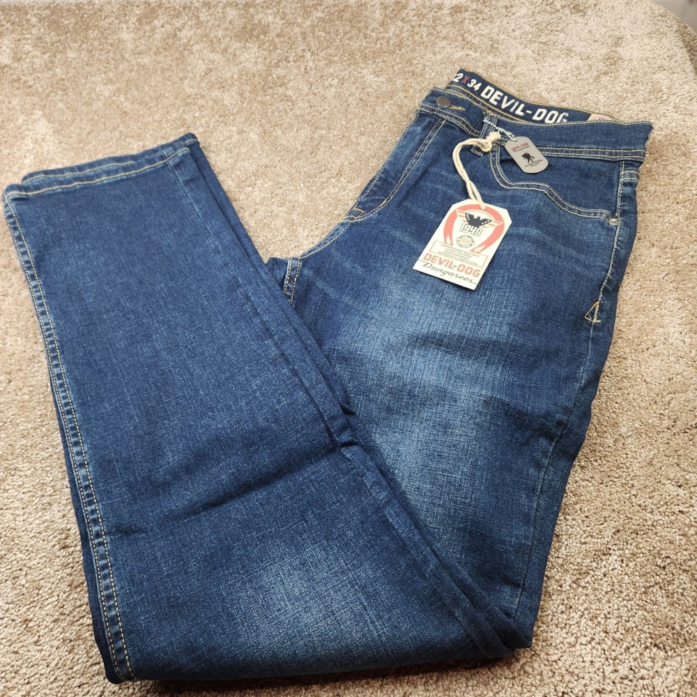 Devil-Dog Dungarees Burke Athletic Fit Jeans 32x34‎ Dark Wash Blue DD5001 NEW